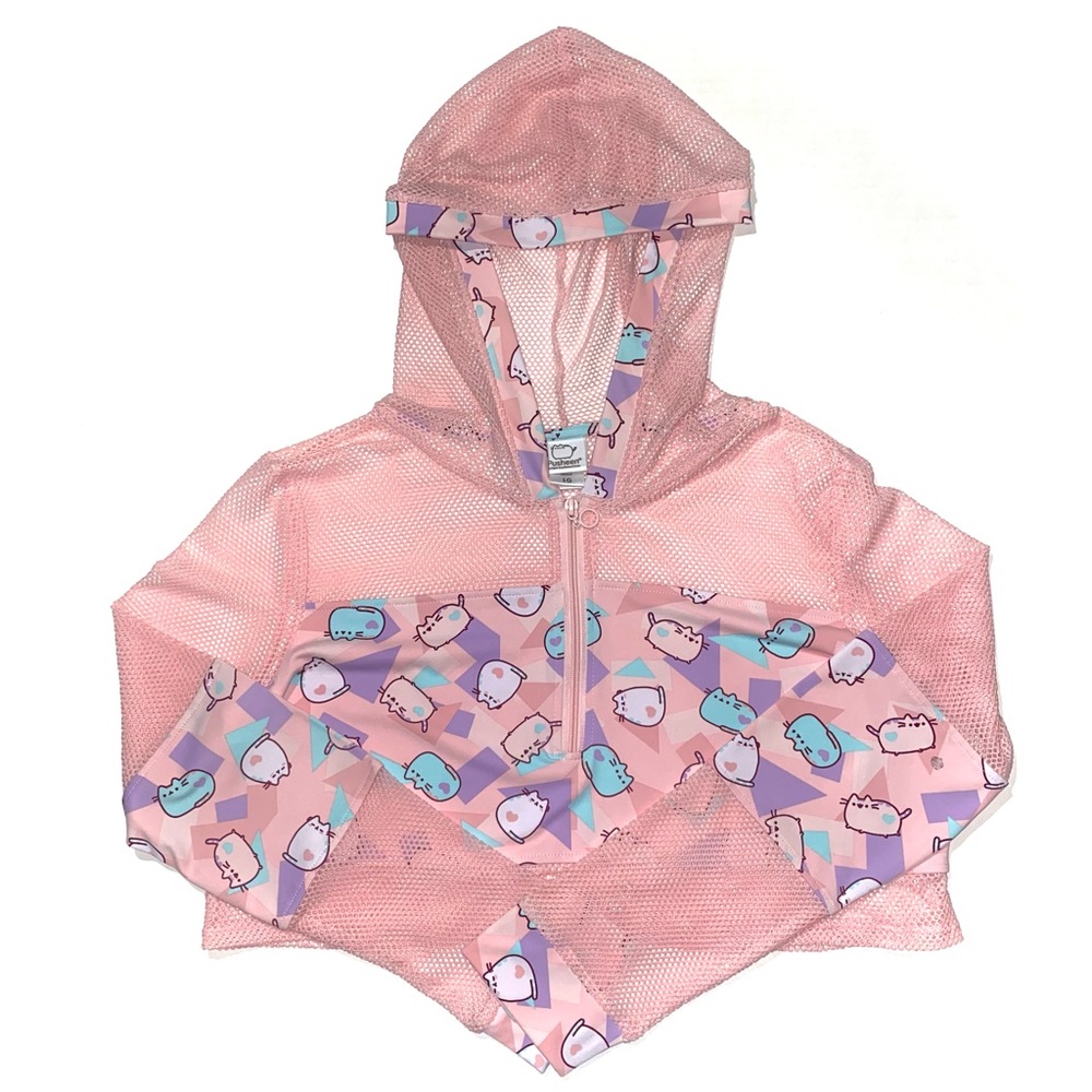 Pastel Pink Pusheen Mesh Zip-Up Crop